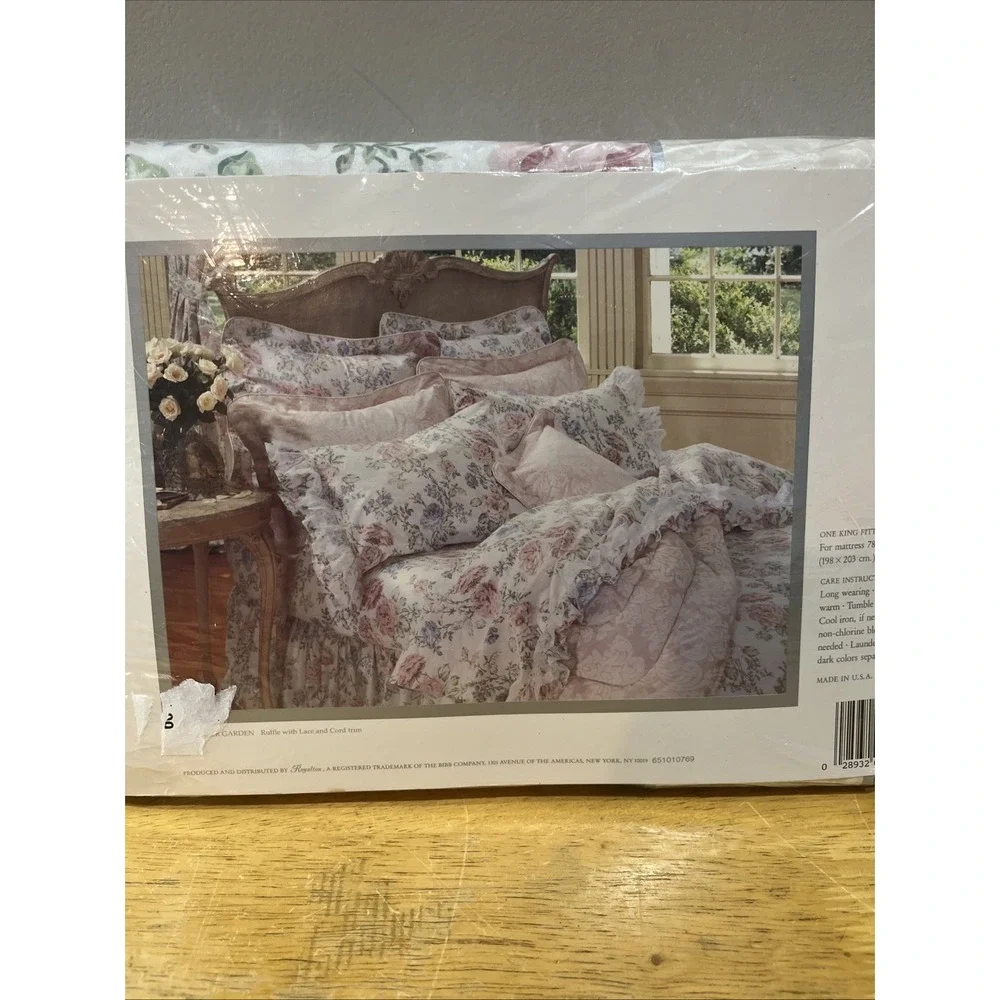 Vtg Jessica McClintock One King Fitted Sheet Cream Pink Floral Cottagecore Roses